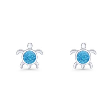 Round 8.5mm Lab Created Blue Opal Turtle Stud Earring 925 Sterling Silver Wholesale